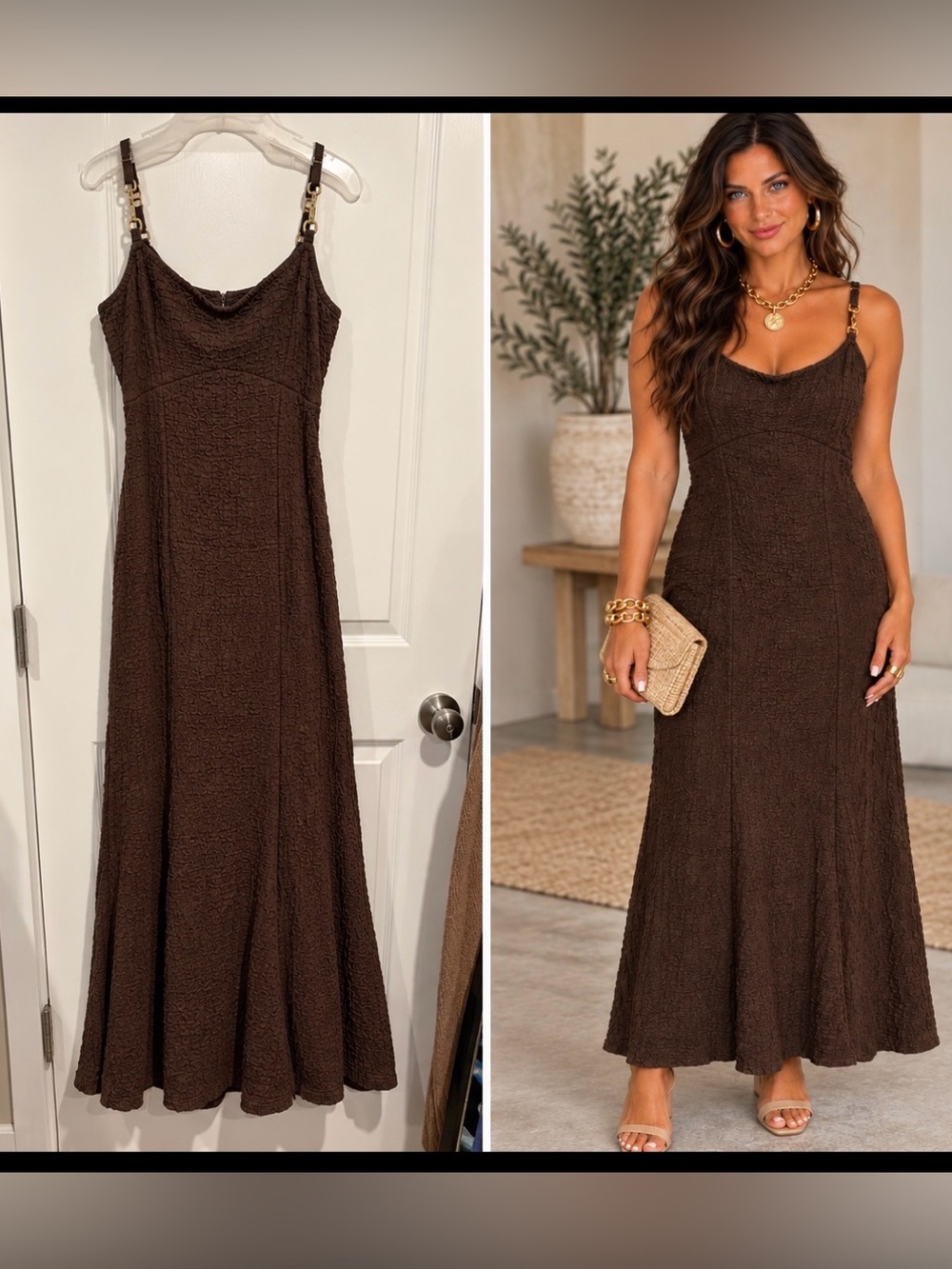 NWT Grand Street Studios Women's Textured Maxi with Gold Detail Straps sz L